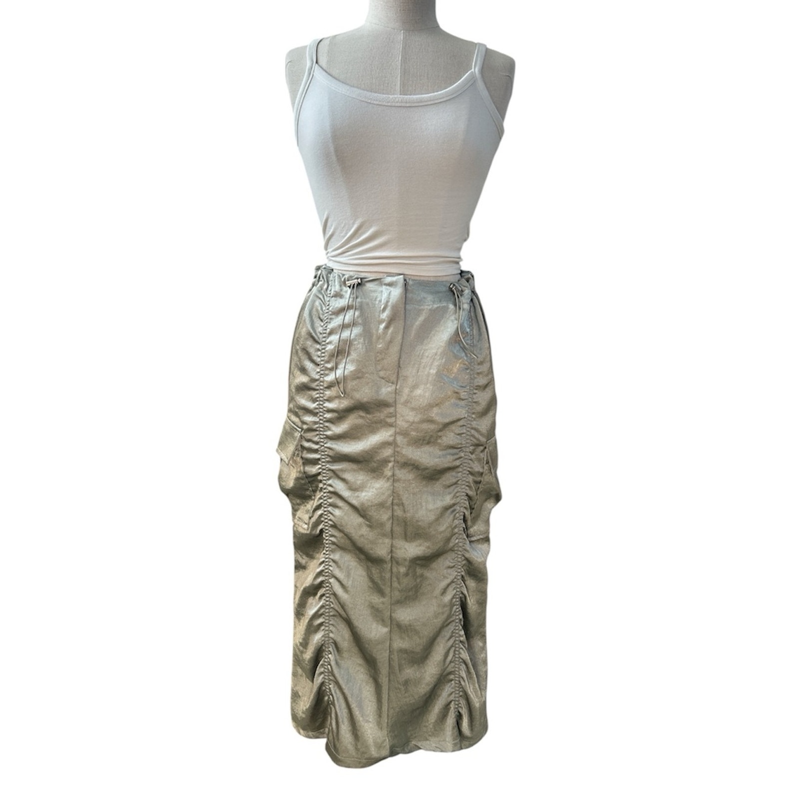 The Nkc Store Bernadette Cargo Satin Skirt Silver Sager Y2k Gorpcore One Size — image 5 of 8